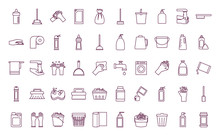 Cleaning Service Items Line Style Icon Set Vector Design