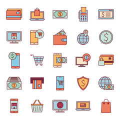 Canvas Print - Payments online line and fill style icon set vector design