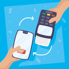 Sticker - Payments online technology with smartphone and voucher