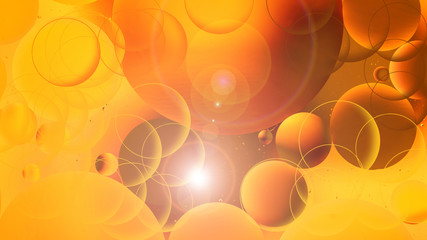 bright oily drops in water with colorful background, close-up