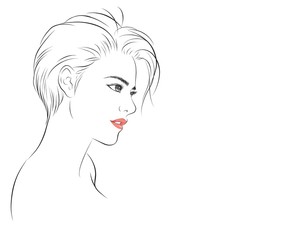 Wall Mural - girl face short hair portrait. isolated on white background. hand drawn vector illustration