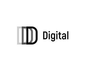 Aufkleber - Abstract digital letter D. Disapearing linear logo template, layers flat emblem. Concept logotype design for business and it. Vector logo.