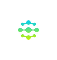 Aufkleber - Abstract molecule or network icon, green and blue connecting circles. Dotted logo template, flat abstract emblem. Concept logotype design for business, science and medicine technology. Vector logo.