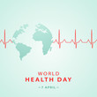 World health day concept banner with planet earth shape and .heart cardiogram . Medicine and healthcare stock vector illustration.