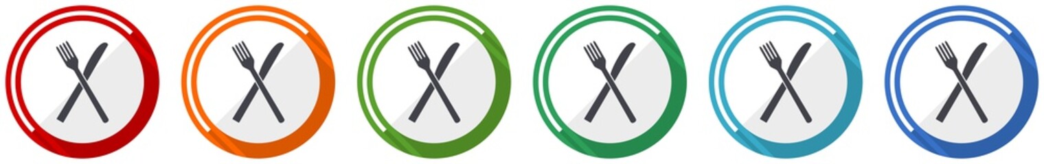 Poster - Restaurant icon set, flat design vector illustration in 6 colors options for webdesign and mobile applications