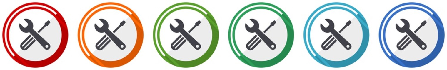 Aufkleber - Tools icon set, flat design vector illustration in 6 colors options for webdesign and mobile applications