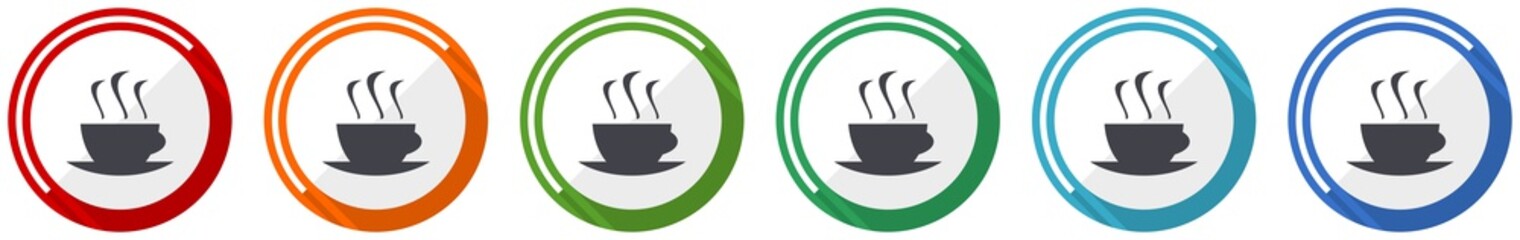Aufkleber - Coffee icon set, flat design vector illustration in 6 colors options for webdesign and mobile applications
