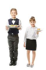 Poster - Cute little waiters on white background