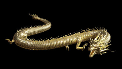 Wall Mural - full body gold dragon in smart pose with 3d rendering include alpha path.