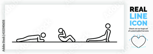 Cuadros en Lienzo Editable real line icon of a stick figure person staying fit at home by doing ex
