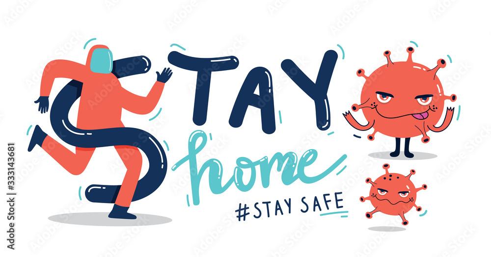 let's stay home, work at home,Stay home, Stay Safe, Social media campaign and coronavirus prevention for reduce risk of infection and spreading the virus. vector illustration. - obrazy, fototapety, plakaty 