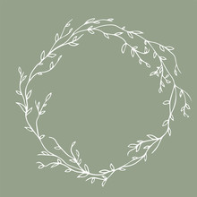 Golden Floral Round Frame. Vector. Isolated. Botanic Circle Element In Doodle Style.