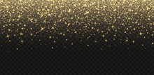 Falling Golden Sparkles, Abstract Luminous Particles, Yellow Stardust Isolated On A Dark Background. Flying Christmas Glares And Sparks. Luxury Backdrop. Vector Illustration.