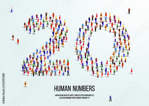 large group of people form to create number twenty 20 Poster Mural XXL