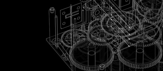  clockwork sketch mechanism 3d illustration