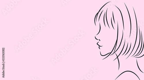 女性の横顔 ピンク背景のシンプルおしゃれイラスト Stock Illustration Adobe Stock