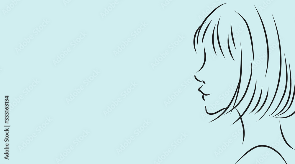 女性の横顔 水色背景のシンプルおしゃれイラスト Wall Mural Koukichi Takahashi 女性の横顔 水色背景のシンプルおしゃれイラスト Wall Mural Koukichi Takahashi