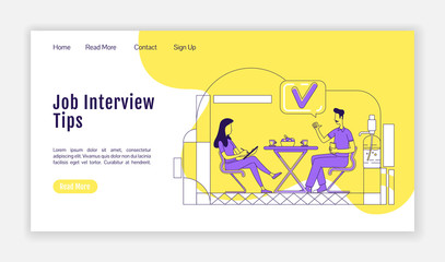 Wall Mural - job interview tips landing page flat silhouette vector template. work search advice homepage layout.