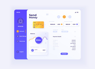 Virtual wallet tablet interface vector template. Mobile app page day mode design layout. User account screen. Flat UI for application. Online finances management portable device display