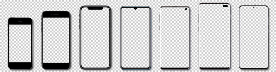 Wall Mural - realistic models smartphone with transparent screens with shadow on transparent background. popular 