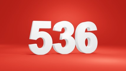 Number 536 in white on red background, isolated number 3d render