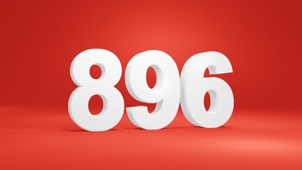 Number 896 in white on red background, isolated number 3d render