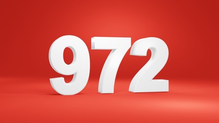 Number 972 in white on red background, isolated number 3d render