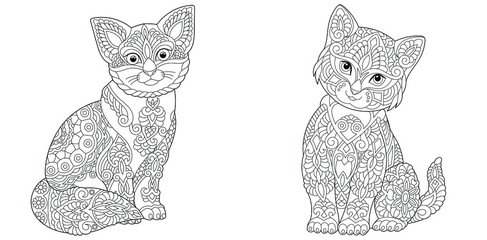 Wall Mural - Coloring pages. Two cute cats. 