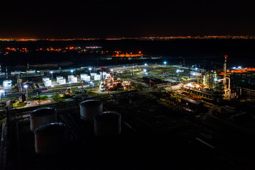 oil refinery night