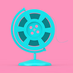 Poster - Blue Film Reel with Cinema Tape in the Shape of Earth Globe as Duotone Style. 3d Rendering