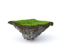 Empty Flying Island. Piece Of Ground Isolated On A White Background. 3d Illustration