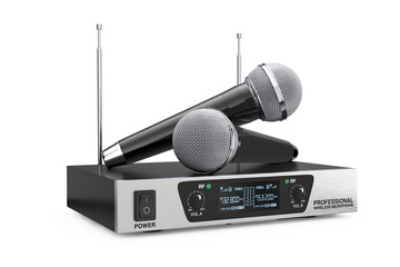 Leinwandbilder - Cordless Radio Wireless Microphones and Transmitter System. 3d Rendering
