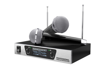 Leinwandbilder - Cordless Radio Wireless Microphones and Transmitter System. 3d Rendering