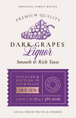 Wall Mural - Family Recipe Grapes Liquor Acohol Label. Abstract Vector Packaging Design Layout. Modern Typography Banner with Hand Drawn Grape Berries Silhouette Logo and Background.