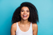 © deagreez - Close-up portrait of her she nice attractive lovely winsome lovable cheerful cheery wavy-haired girl wearing modern fashionable makeover isolated over bright vivid shine vibrant blue color background