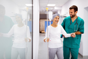 Wall Mural - Woman with cancer during chemotherapy recovering from illness in hospital