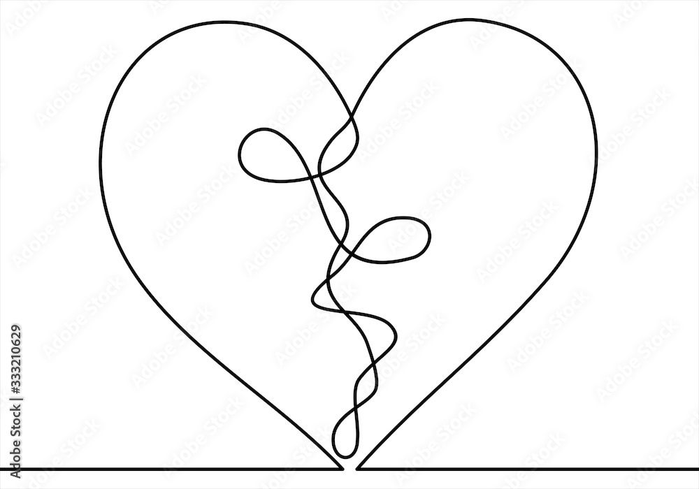 Continuous one line drawing of broken heart icon Stock Vector | Adobe Stock