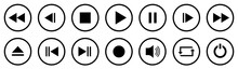 Media Player Buttons Set. Media Player Icons In Circle Isolated . Vector.