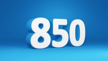 Number 850 In White On Light Blue Background, Isolated Number 3d Render