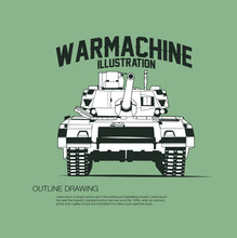 War Machine And Armored Vehicle Isolated Outline Drawing Vector Illustration. 