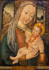 Wall Mural - Bratislava, Slovakia. 2020/1/19. Virgin Mary with Infant Jesus. End of the 15th century. By a Central European sculptor trained in Northern Italy. Bratislava City Gallery.