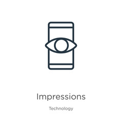 Wall Mural - impressions icon. thin linear impressions outline icon isolated on white background from technology 