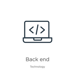 Back end icon. Thin linear back end outline icon isolated on white background from technology collection. Line vector sign, symbol for web and mobile