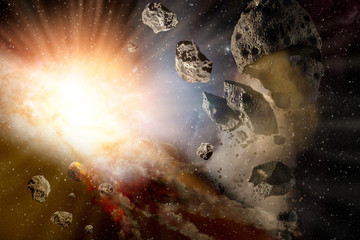 Wall Mural - big explosion in the galaxy outerspace armageddon Elements of this image furnished by NASA .