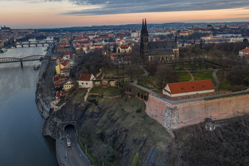 Wall Mural - The Basilica of St Peter and St Paul is a neo-Gothic church in Vyšehrad fortress in Prague, Czech Republic. Founded in 1070-1080 by the Czech King Vratislav II, Behind the church is famous cemetery.