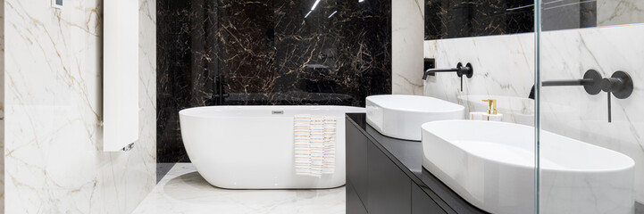 Wall Mural - Elegant bathroom in marble, panorama