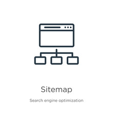 Sitemap Icon. Thin Linear Sitemap Outline Icon Isolated On White Background From Seo & Web Collection. Line Vector Sign, Symbol For Web And Mobile