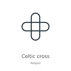 Celtic cross icon. Thin linear celtic cross outline icon isolated on white background from religion collection. Line vector sign, symbol for web and mobile