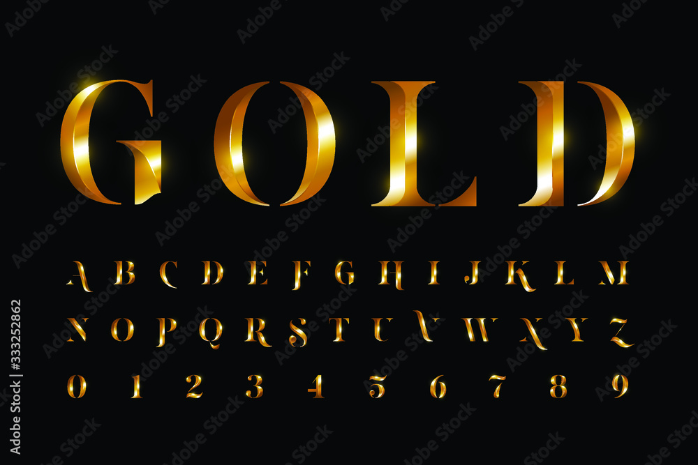 Gold font, letters and numbers Stock Vector | Adobe Stock