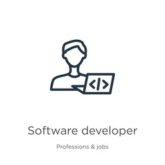 Software developer icon. Thin linear software developer outline icon isolated on white background from professions collection. Line vector sign, symbol for web and mobile